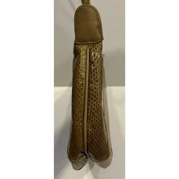 Clemente Vintage Snake Skin Shoulder Purse Tan / Brown With Strap Zipper Closure - Picture 12 of 16